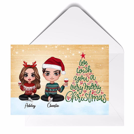 Merry Christmas Text Art Doll Couple Personalized Postcard