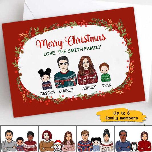 Merry Christmas Family Members Kids Dogs Cats Personalized Postcard