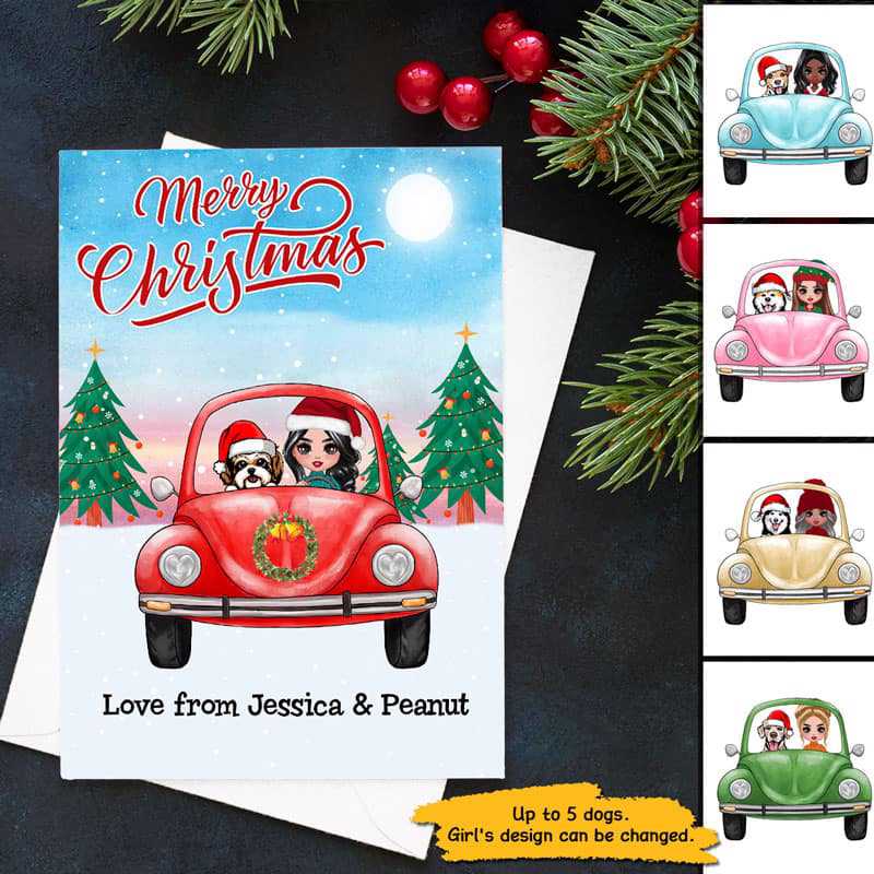 Merry Christmas From Girl And Her Dogs Personalized Postcard