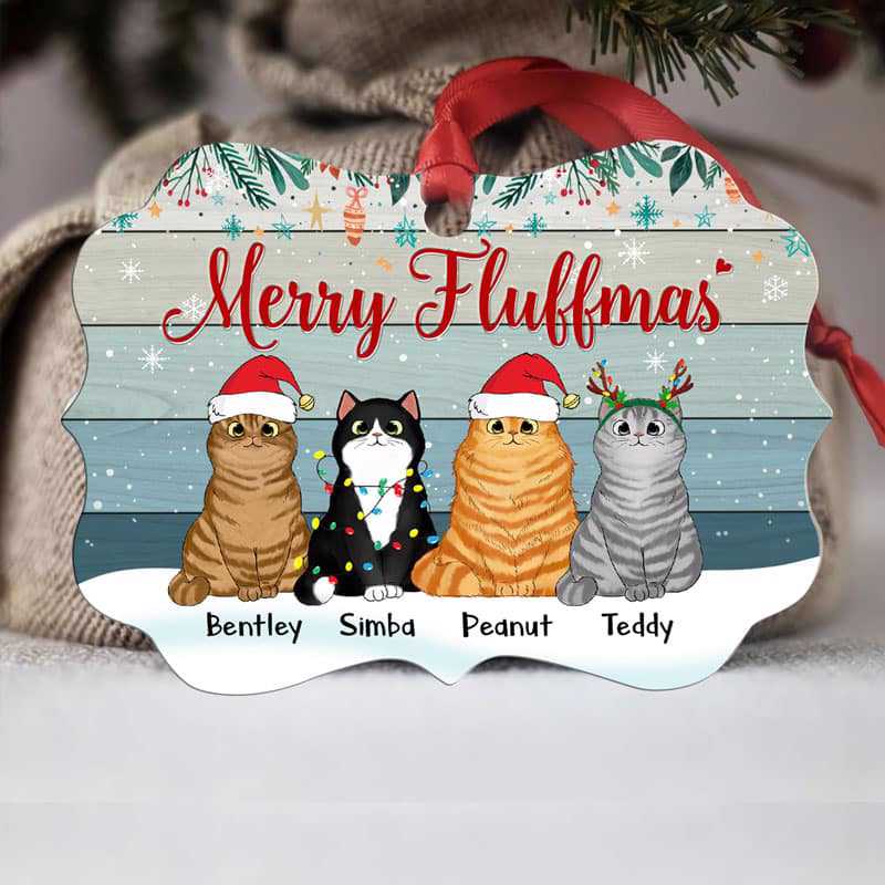 Merry Fluffmas Fluffy Cats Personalized Christmas Ornament