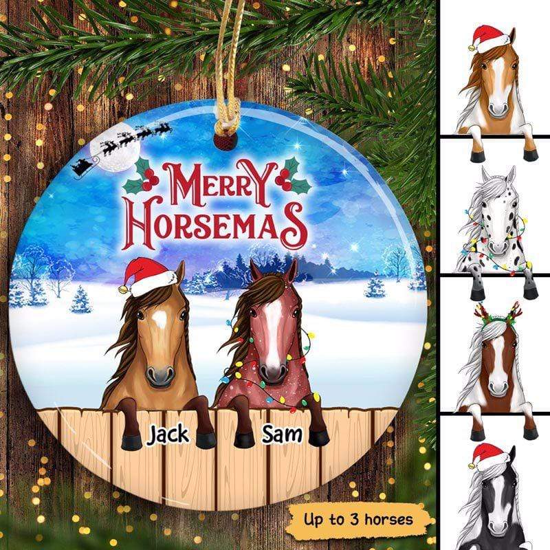 Merry Horsemas Christmas Personalized Circle Ornament